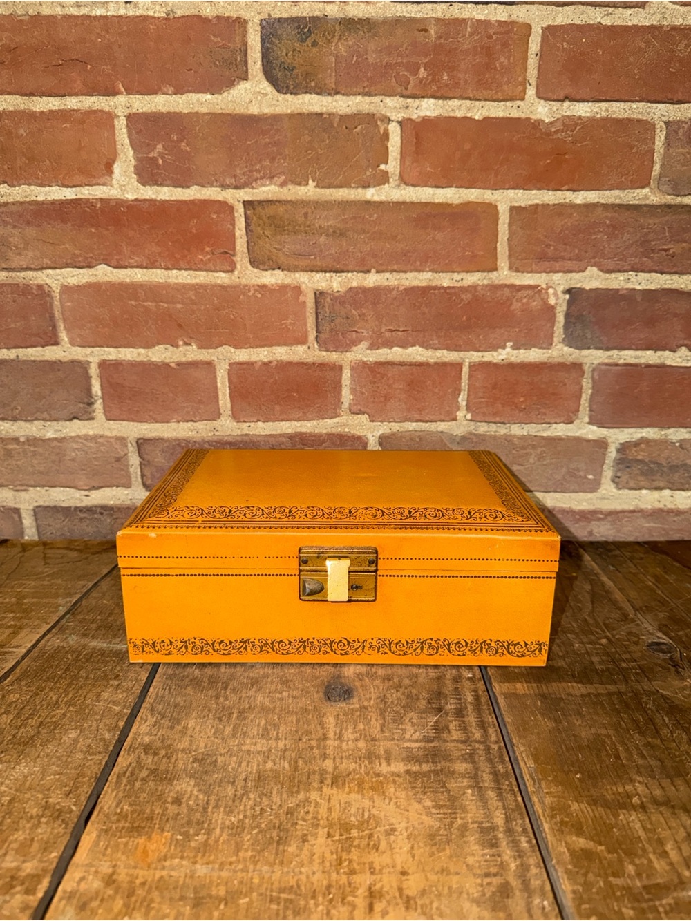 Mele Jewelry Box Orange Gold Scroll Pattern Trinket Storage Case